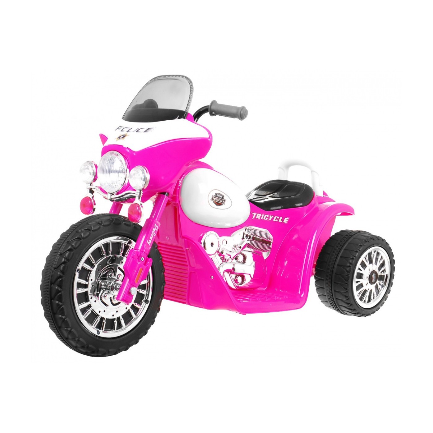 Dětský akumulátorový chopper motocykl růžový + 3 kola + zvukové LED světlo
