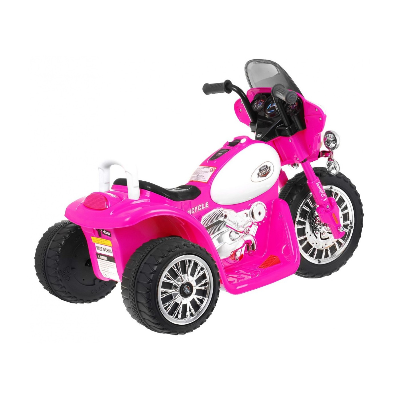 Dětský akumulátorový chopper motocykl růžový + 3 kola + zvukové LED světlo