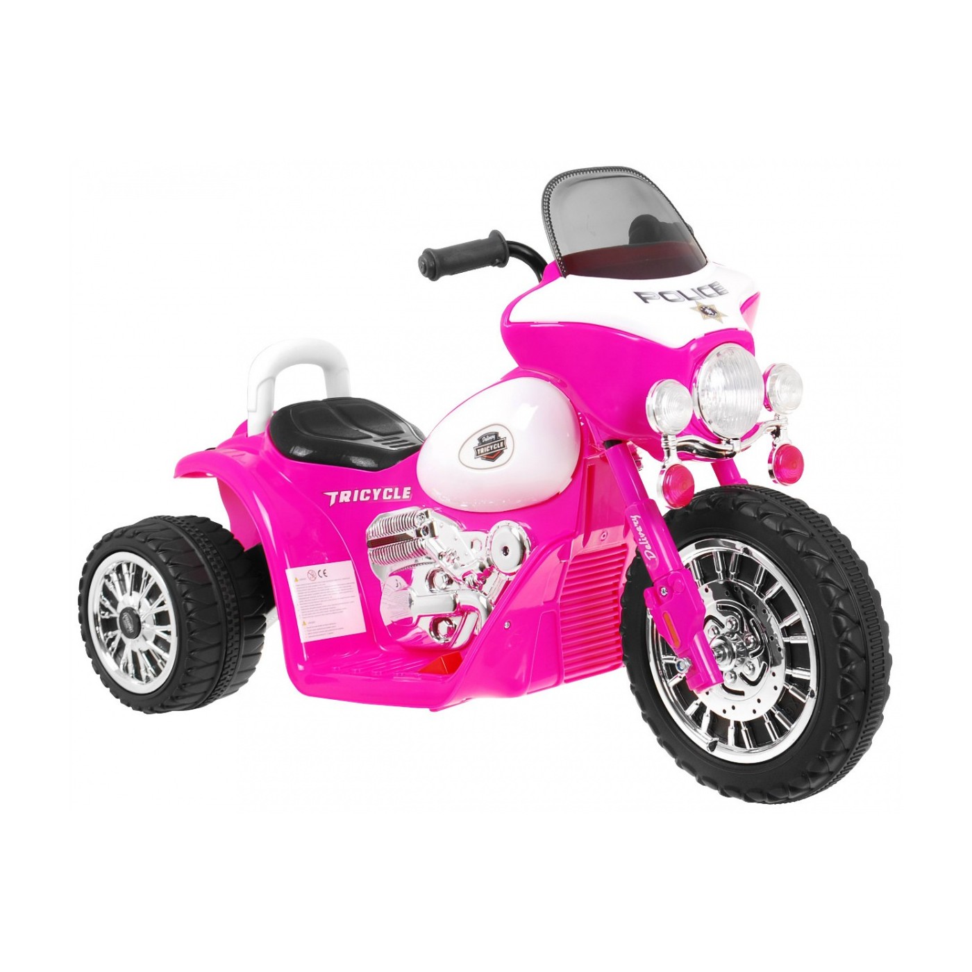 Dětský akumulátorový chopper motocykl růžový + 3 kola + zvukové LED světlo