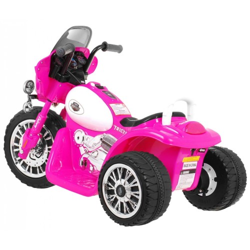 Dětský akumulátorový chopper motocykl růžový + 3 kola + zvukové LED světlo