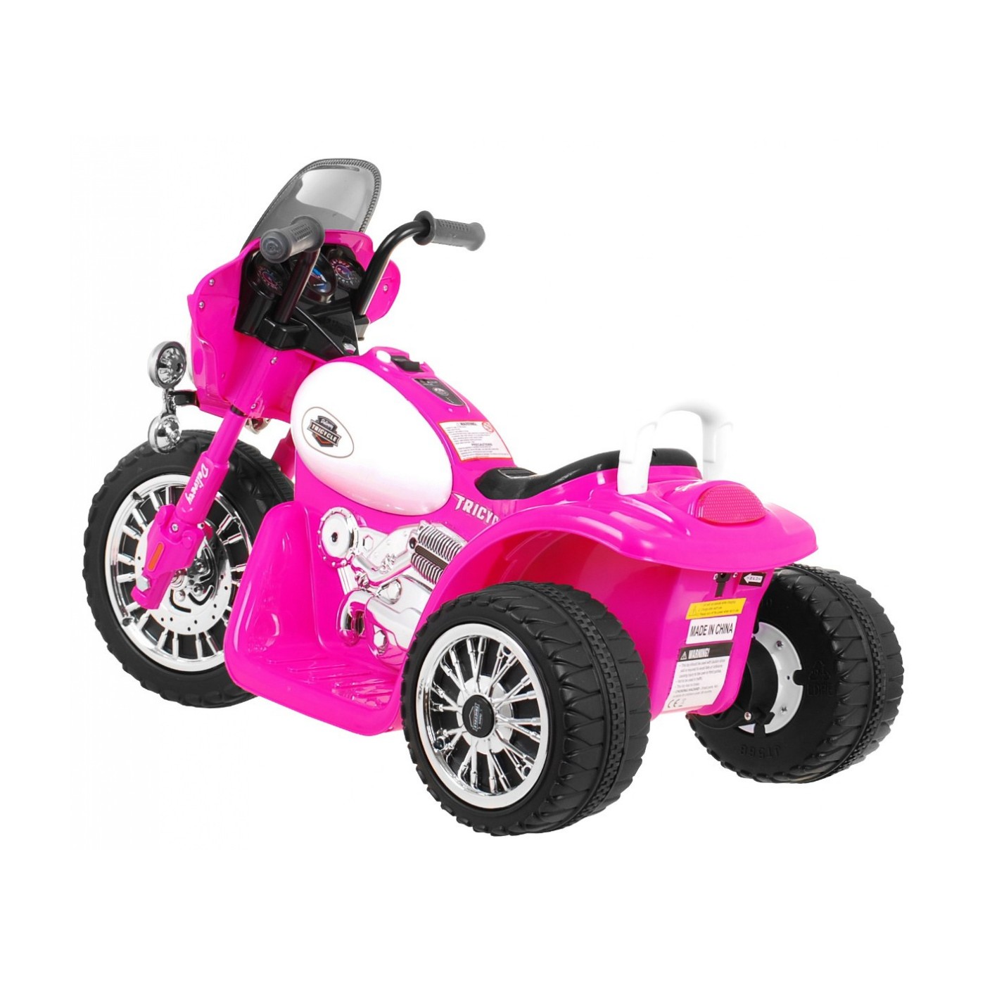 Dětský akumulátorový chopper motocykl růžový + 3 kola + zvukové LED světlo
