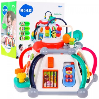 Sensory Multi-Cube pro děti 18m+ interaktivní funkce + 20 miniher + mikrofon Bebenek volant prokládá akvárium