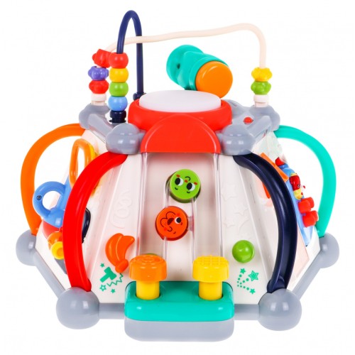 Sensory Multi-Cube pro děti 18m+ interaktivní funkce + 20 miniher + mikrofon Bebenek volant prokládá akvárium