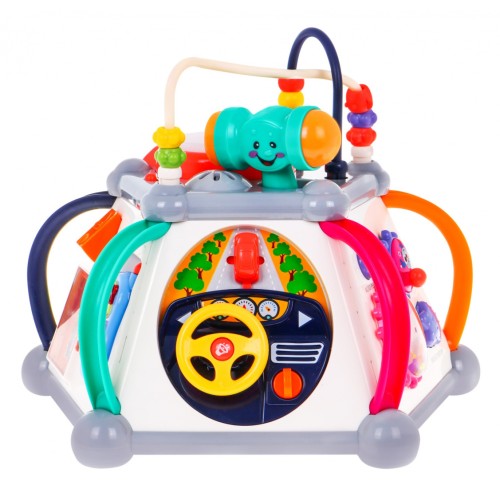 Sensory Multi-Cube pro děti 18m+ interaktivní funkce + 20 miniher + mikrofon Bebenek volant prokládá akvárium