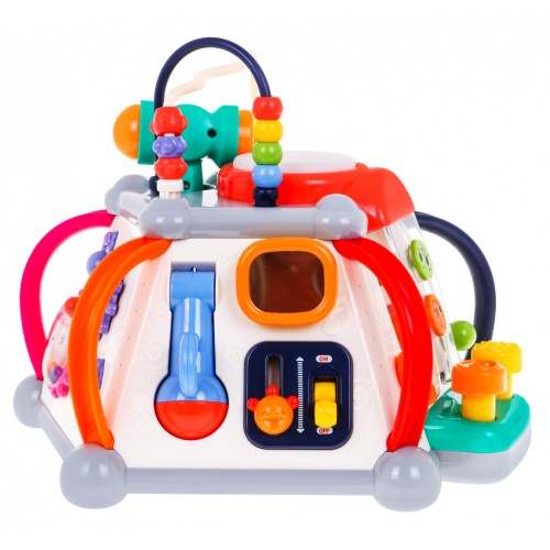 Sensory Multi-Cube pro děti 18m+ interaktivní funkce + 20 miniher + mikrofon Bebenek volant prokládá akvárium
