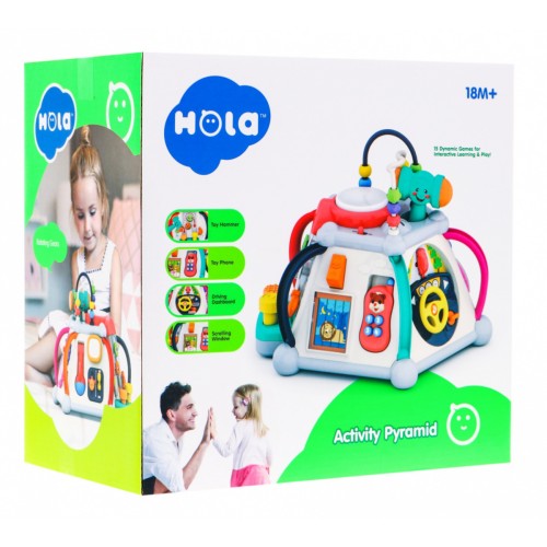 Sensory Multi-Cube pro děti 18m+ interaktivní funkce + 20 miniher + mikrofon Bebenek volant prokládá akvárium