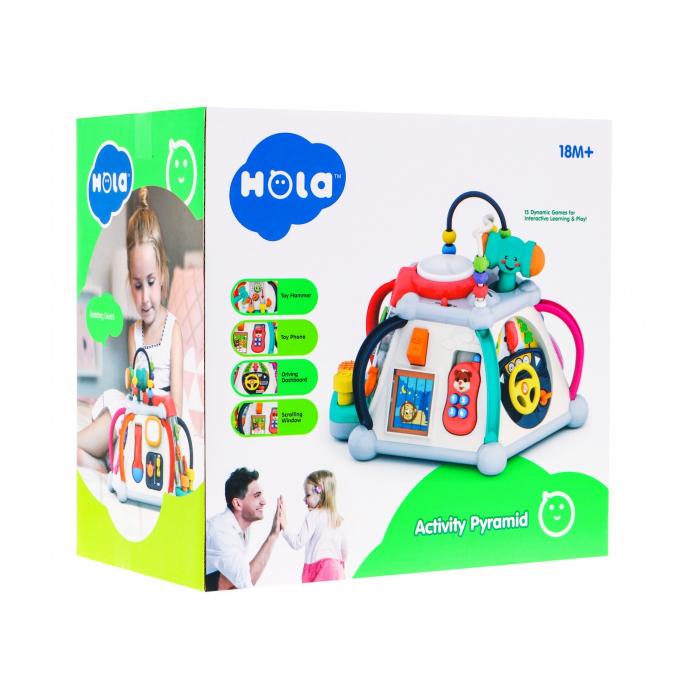 Sensory Multi-Cube pro děti 18m+ interaktivní funkce + 20 miniher + mikrofon Bebenek volant prokládá akvárium