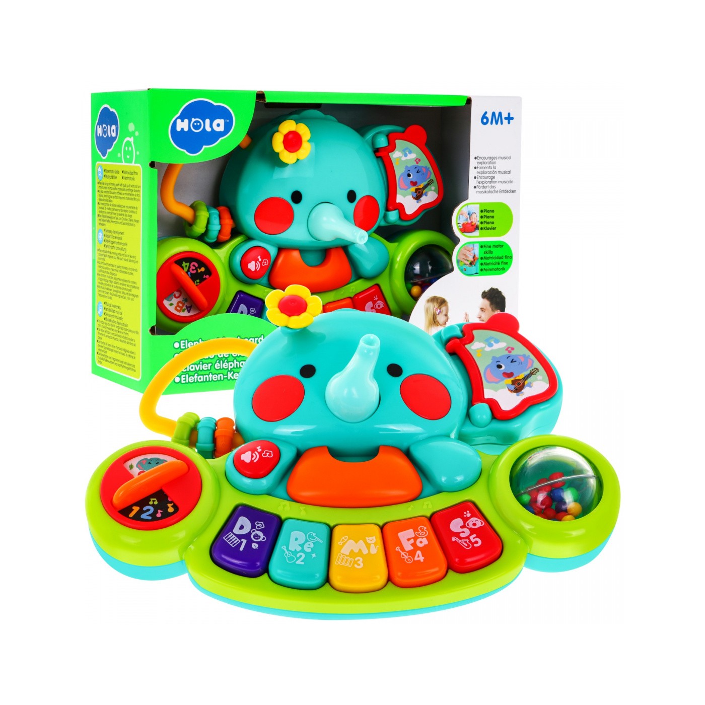 Interaktivní Elephant Mini Piano Kids 6m Hudební hračka Chrastítka