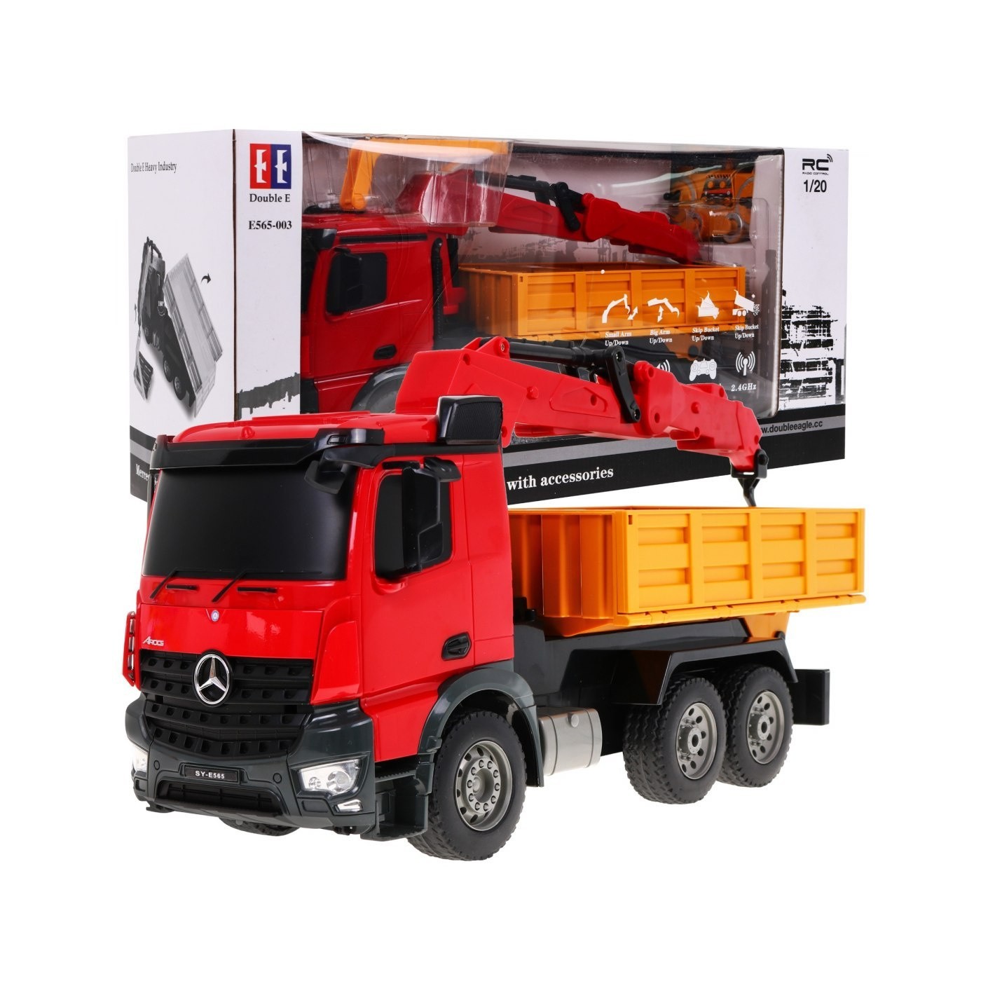 Dětský jeřáb Truck HDS 6+ Mercedes-Benz Arocs Dálkové ovládání 1:20 Pohyblivé díly