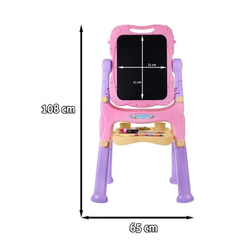 Velká oboustranná tabule pro děti 3+ růžová + tabule magnetická + příslušenství