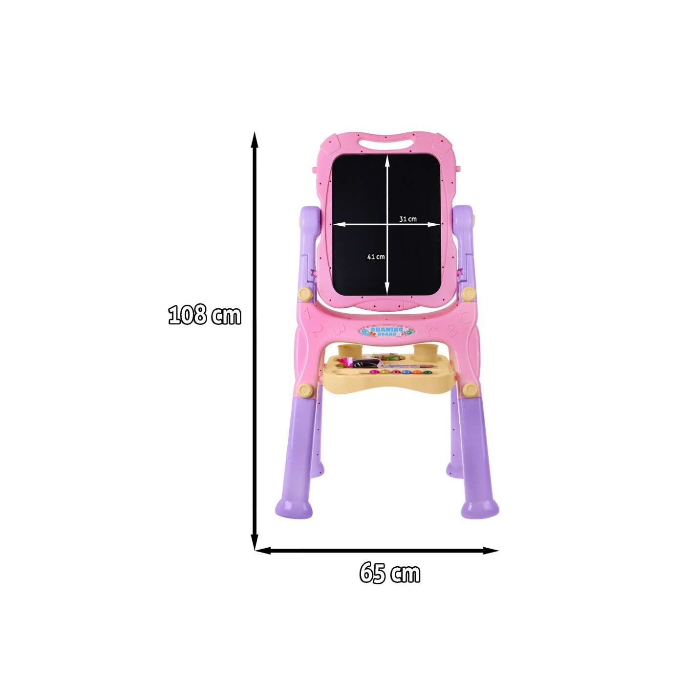 Velká oboustranná tabule pro děti 3+ růžová + tabule magnetická + příslušenství