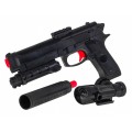 Dětská doplňková zbraň 6+ imitace M92 + Tlumič + Zaměřovač + Kuličky s hydrogelem