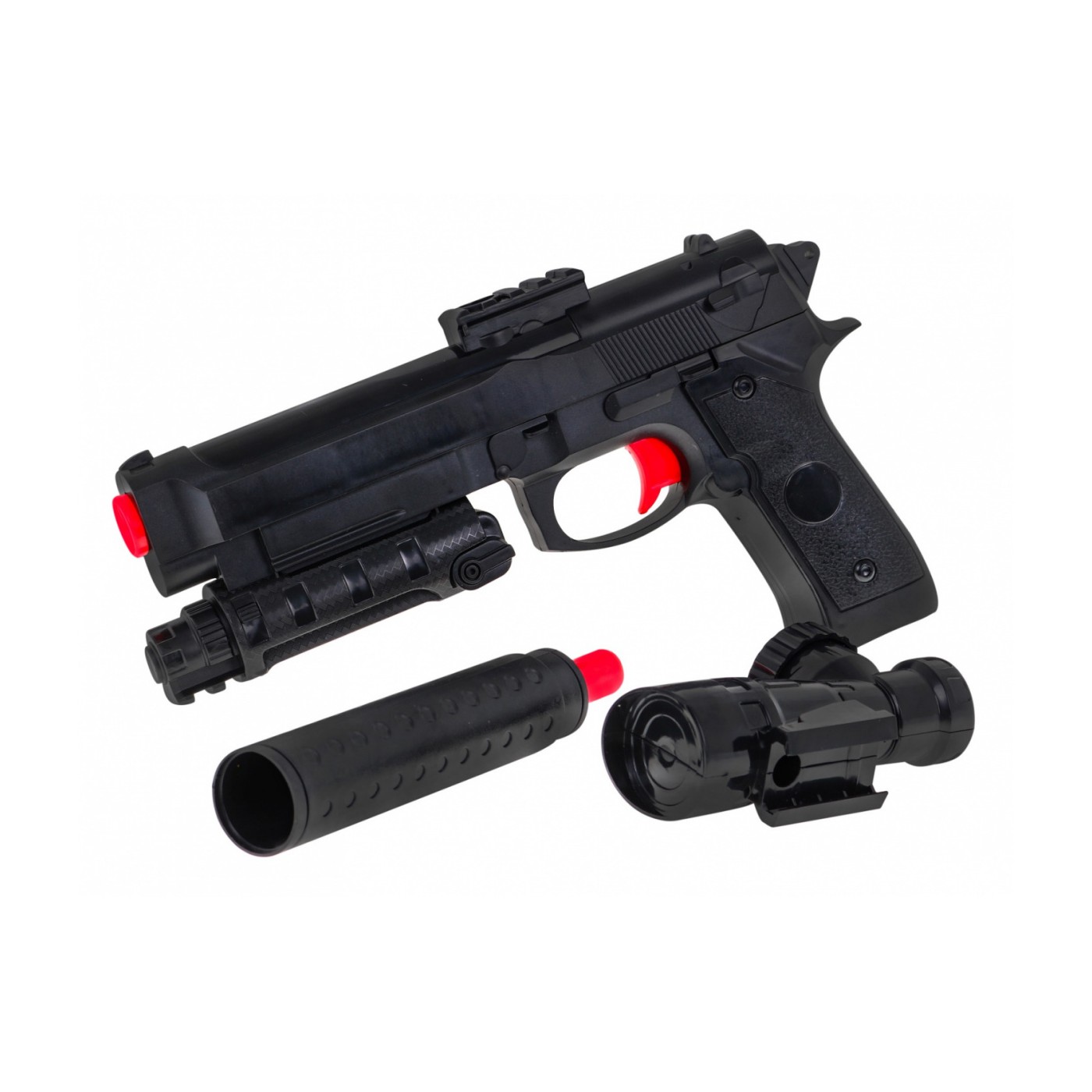 Dětská doplňková zbraň 6+ imitace M92 + Tlumič + Zaměřovač + Kuličky s hydrogelem