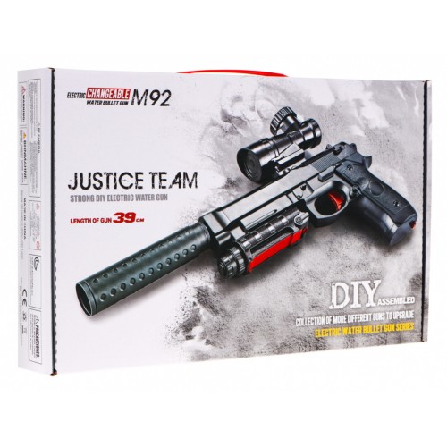 Dětská doplňková zbraň 6+ imitace M92 + Tlumič + Zaměřovač + Kuličky s hydrogelem