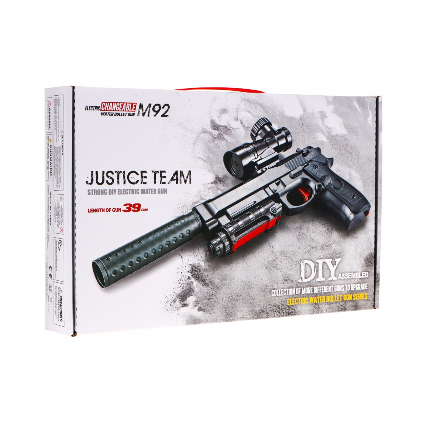 Dětská doplňková zbraň 6+ imitace M92 + Tlumič + Zaměřovač + Kuličky s hydrogelem