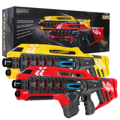 Sada 2 laserových zbraní pro děti 8+ Laser Tag červená Yellow 4 týmy + 4 typy zbraní