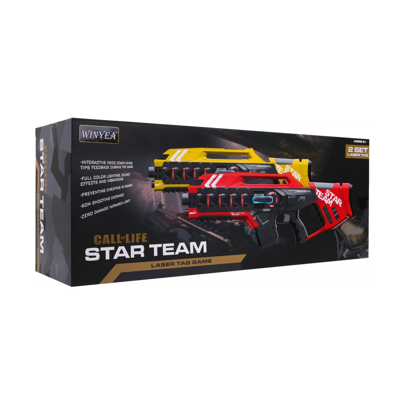 Sada 2 laserových zbraní pro děti 8+ Laser Tag červená Yellow 4 týmy + 4 typy zbraní