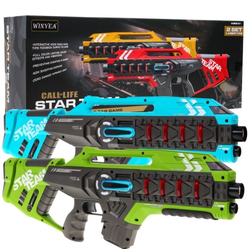 Sada 2 laserových zbraní pro děti 8+ Laser Tag Blue zelená 4 týmy + 4 typy zbraní