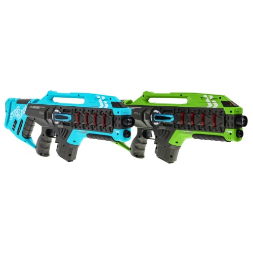 Sada 2 laserových zbraní pro děti 8+ Laser Tag Blue zelená 4 týmy + 4 typy zbraní