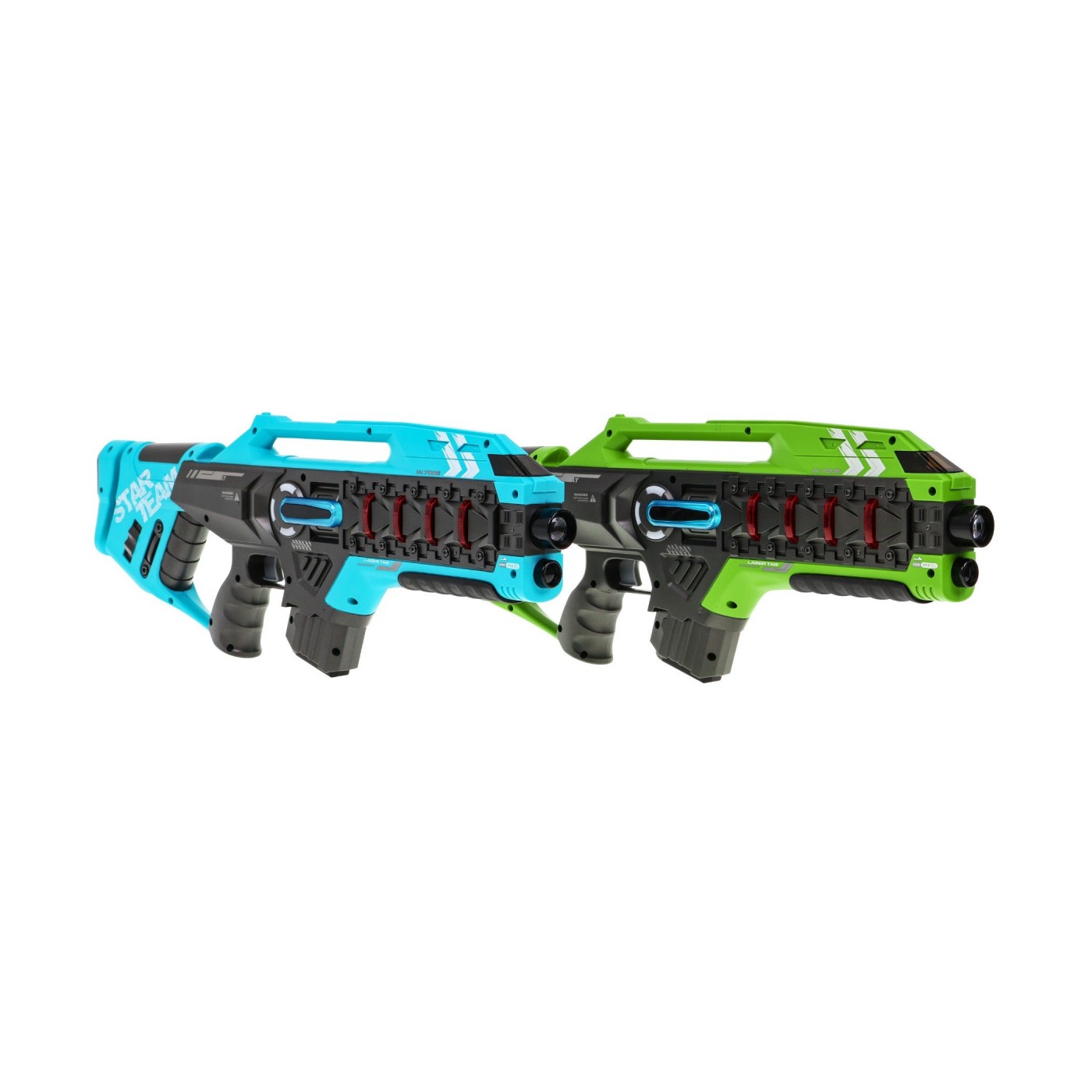 Sada 2 laserových zbraní pro děti 8+ Laser Tag Blue zelená 4 týmy + 4 typy zbraní