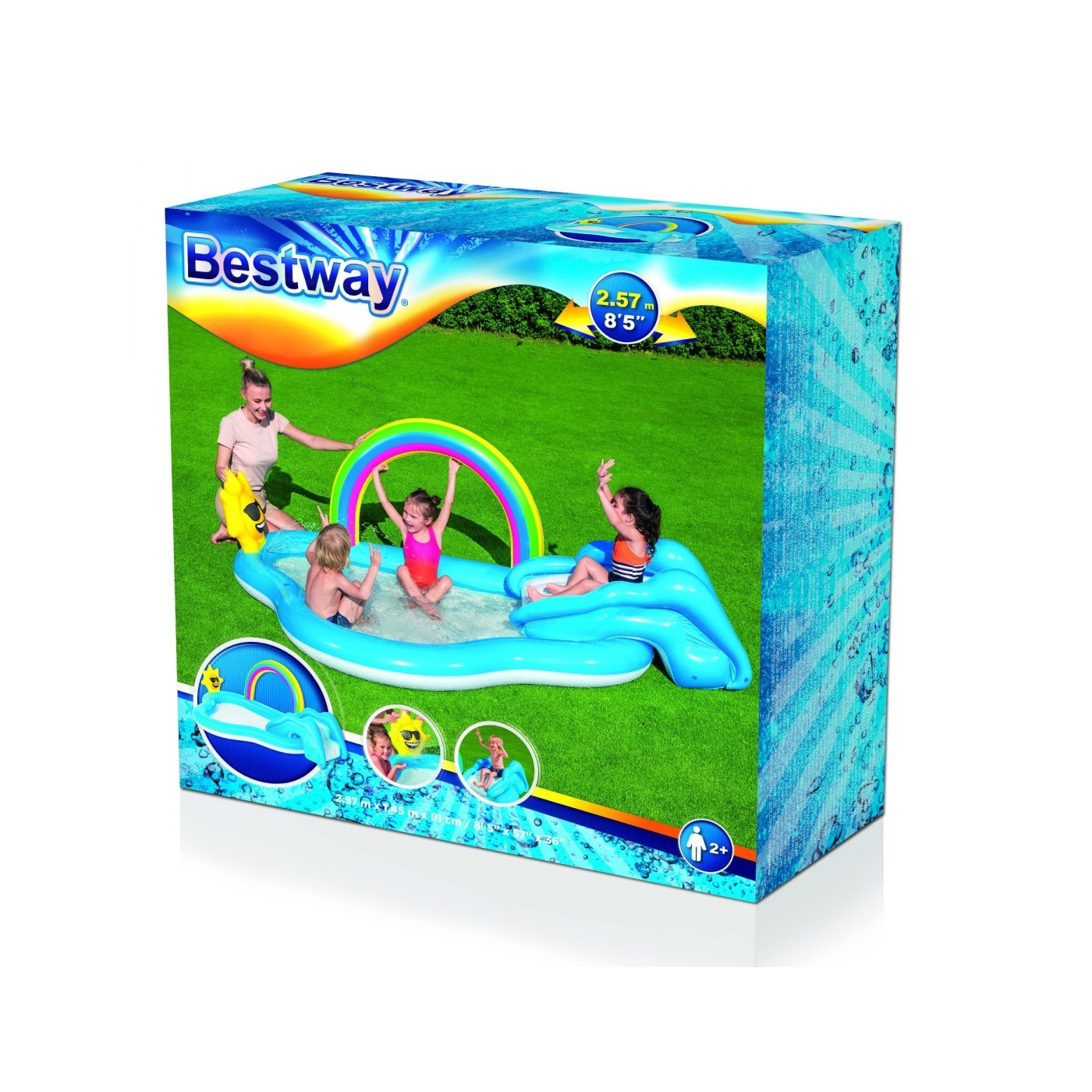 Nafukovací zahradní hřiště Sunny Rainbow 257x145x91cm BESTWAY + skluzavka