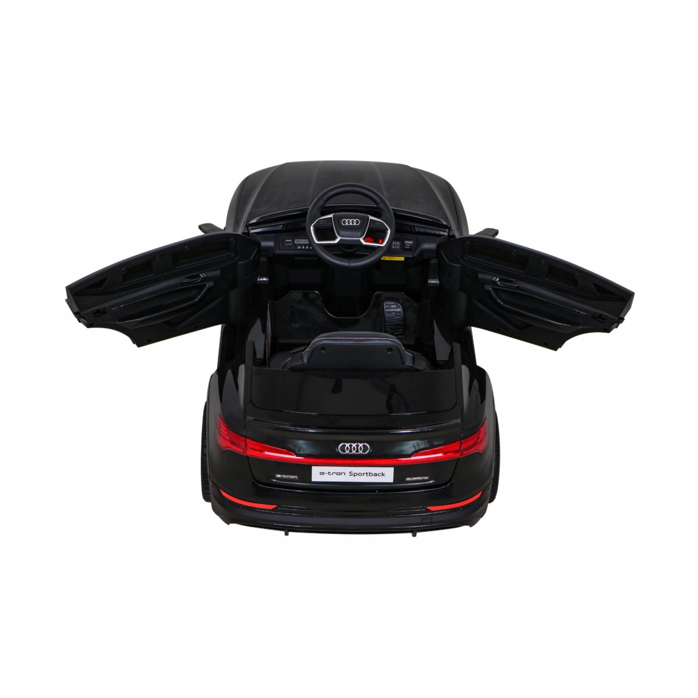 Audi E-Tron Sportback Kids černý + dálkové ovládání + pohon 4x4 + pomalý start + MP3 rádio + LED