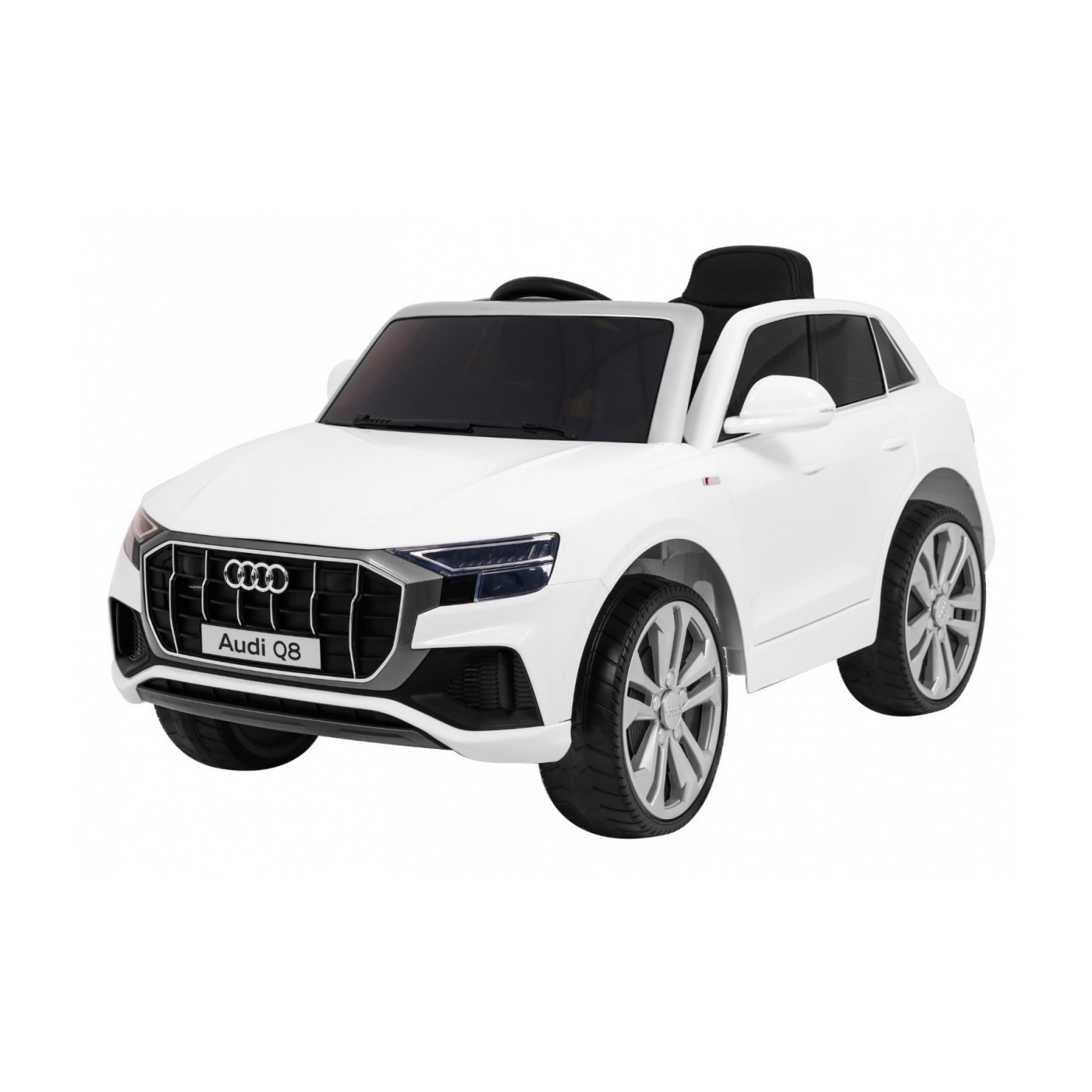 Audi Q8 Zvedněte baterii pro děti Bílá + Dálkové ovládání + EVA + Pomalý start + MP3 USB + LED