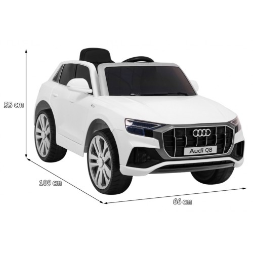 Audi Q8 Zvedněte baterii pro děti Bílá + Dálkové ovládání + EVA + Pomalý start + MP3 USB + LED