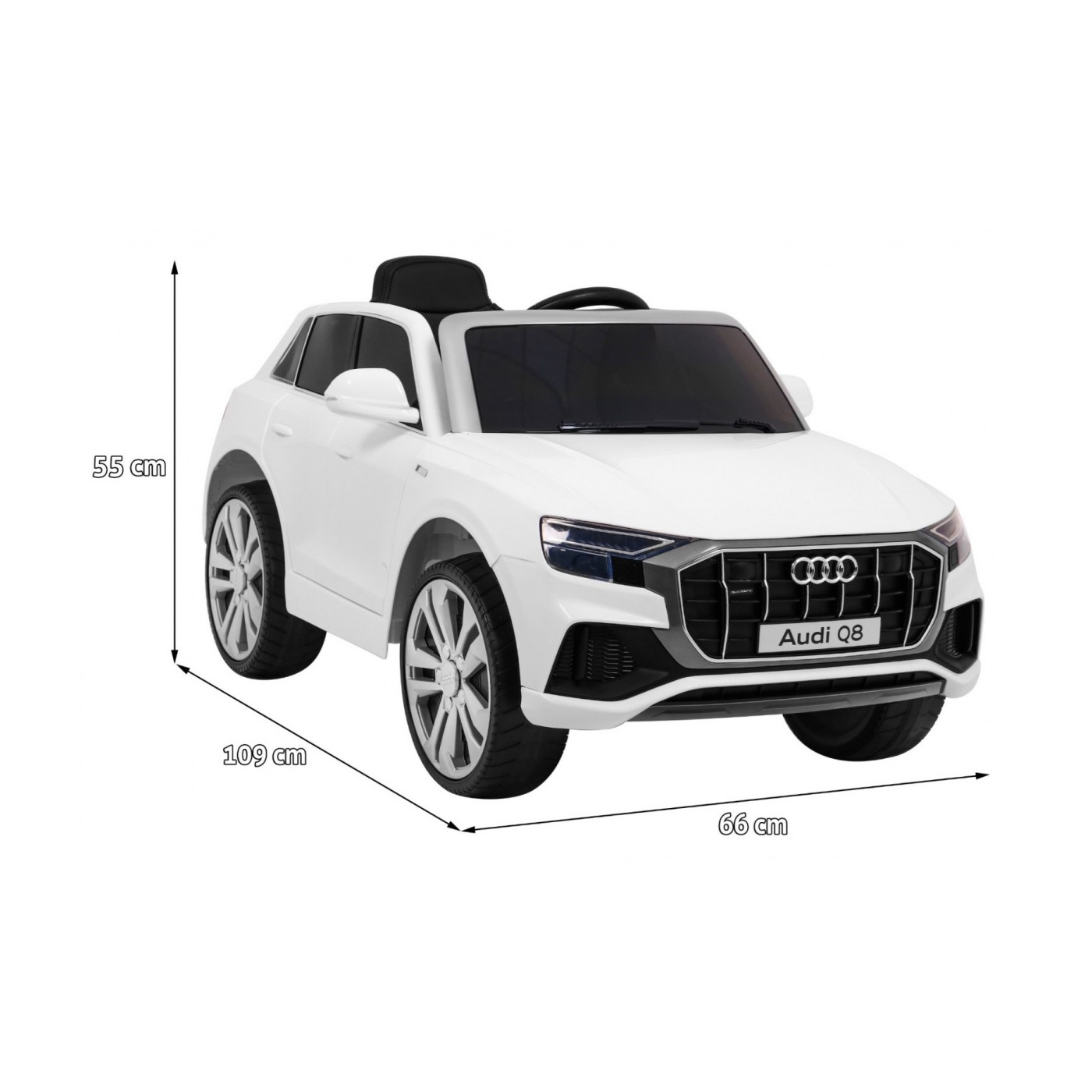 Audi Q8 Zvedněte baterii pro děti Bílá + Dálkové ovládání + EVA + Pomalý start + MP3 USB + LED