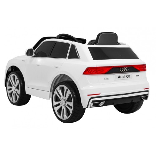 Audi Q8 Zvedněte baterii pro děti Bílá + Dálkové ovládání + EVA + Pomalý start + MP3 USB + LED