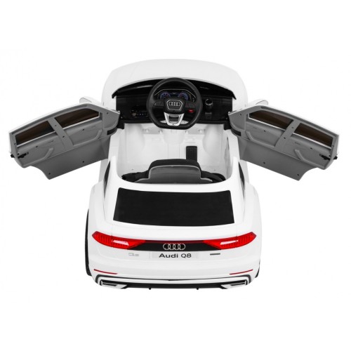Audi Q8 Zvedněte baterii pro děti Bílá + Dálkové ovládání + EVA + Pomalý start + MP3 USB + LED