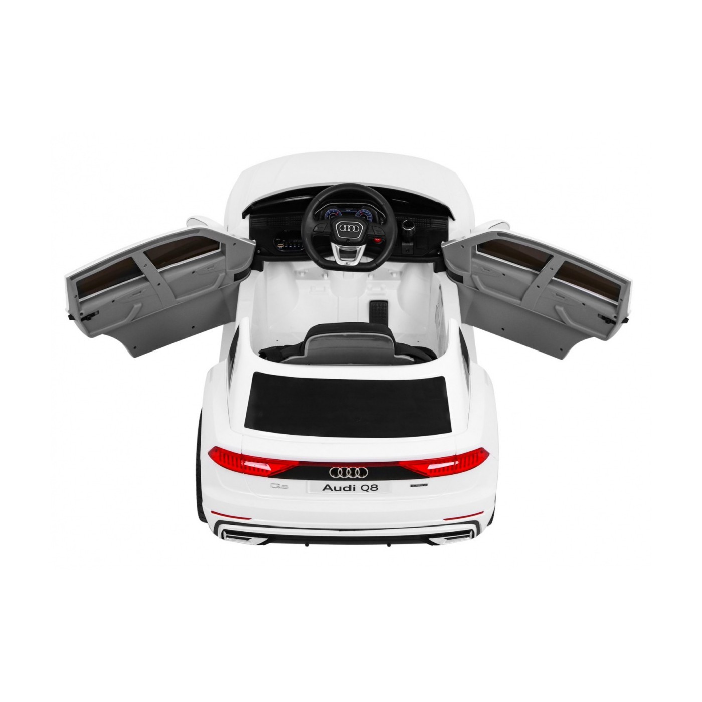 Audi Q8 Zvedněte baterii pro děti Bílá + Dálkové ovládání + EVA + Pomalý start + MP3 USB + LED