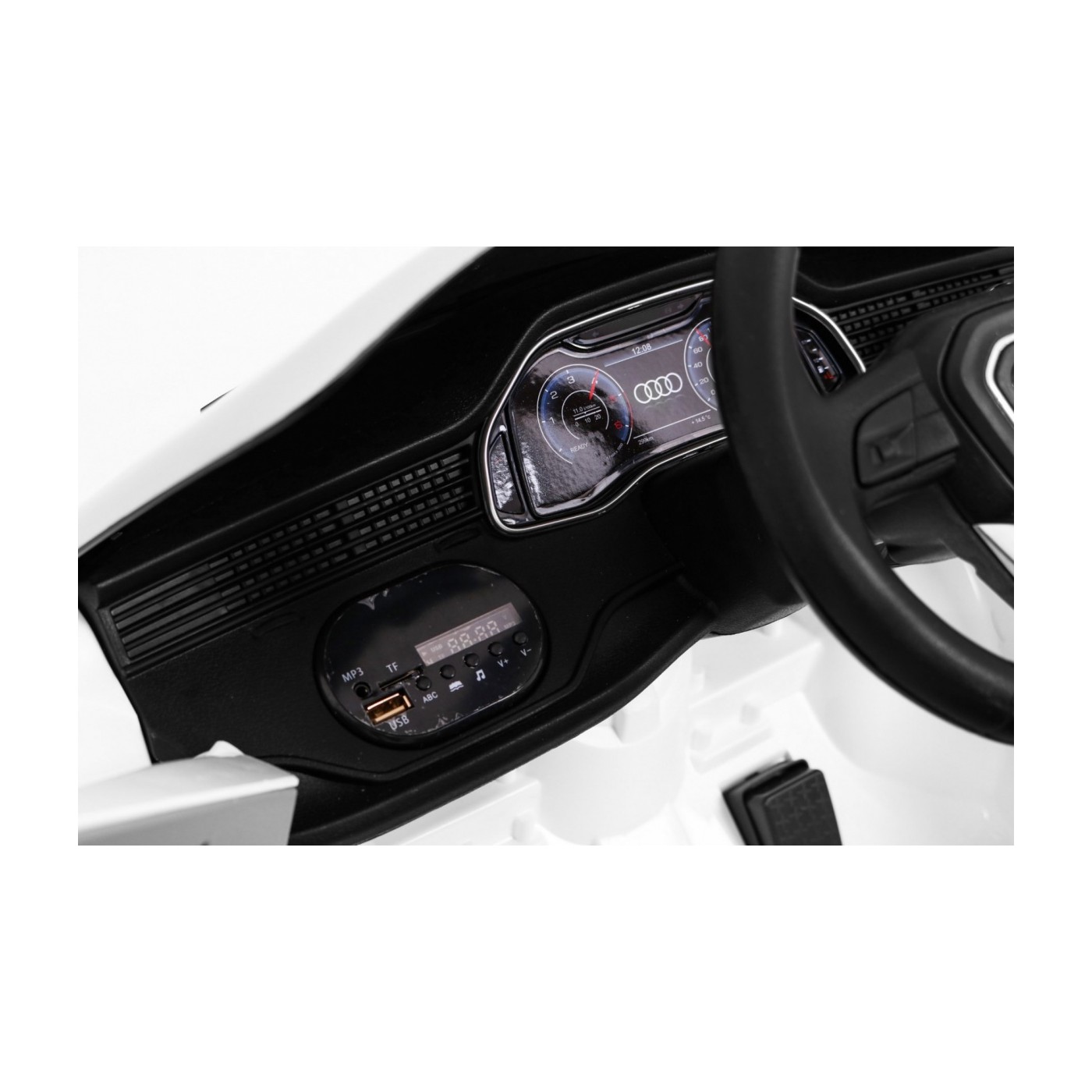 Audi Q8 Zvedněte baterii pro děti Bílá + Dálkové ovládání + EVA + Pomalý start + MP3 USB + LED