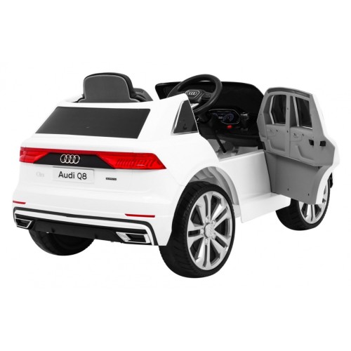 Audi Q8 Zvedněte baterii pro děti Bílá + Dálkové ovládání + EVA + Pomalý start + MP3 USB + LED
