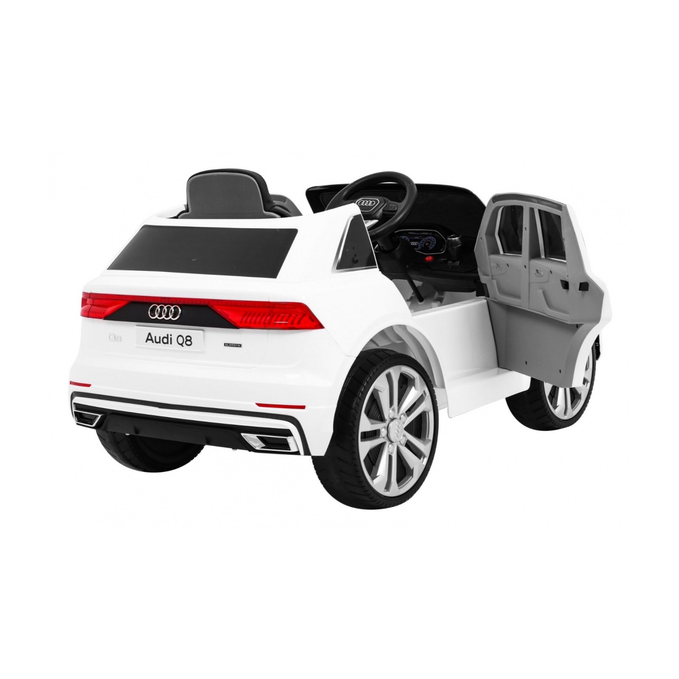 Audi Q8 Zvedněte baterii pro děti Bílá + Dálkové ovládání + EVA + Pomalý start + MP3 USB + LED