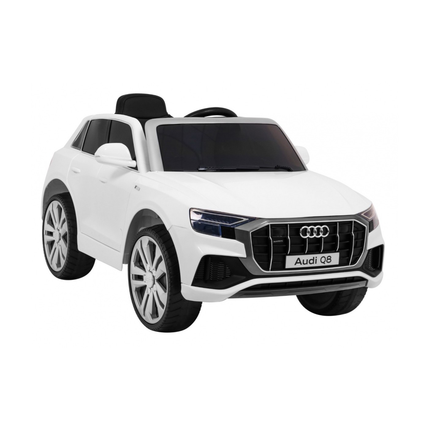 Audi Q8 Zvedněte baterii pro děti Bílá + Dálkové ovládání + EVA + Pomalý start + MP3 USB + LED