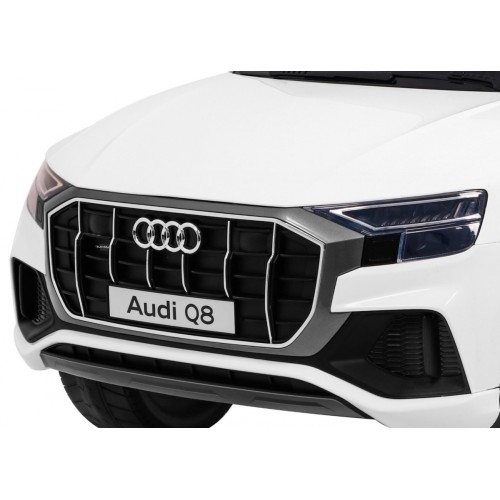 Audi Q8 Zvedněte baterii pro děti Bílá + Dálkové ovládání + EVA + Pomalý start + MP3 USB + LED