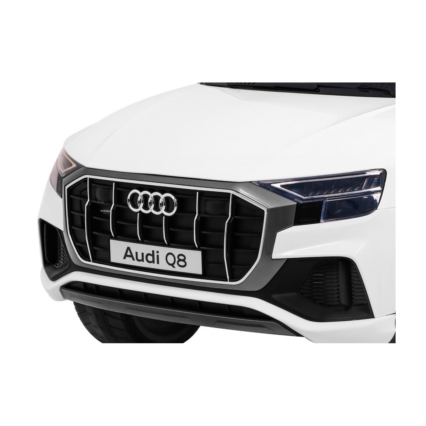 Audi Q8 Zvedněte baterii pro děti Bílá + Dálkové ovládání + EVA + Pomalý start + MP3 USB + LED