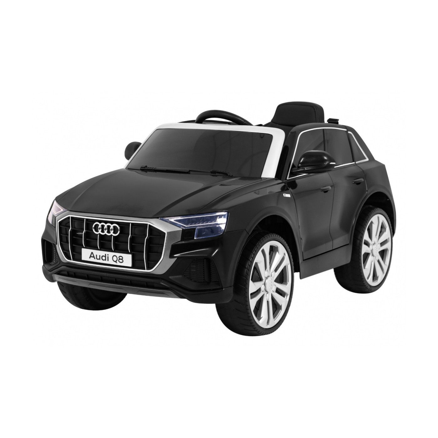 Dětský zvedák baterií Audi Q8 černý + dálkové ovládání + EVA + pomalý start + MP3 USB + LED