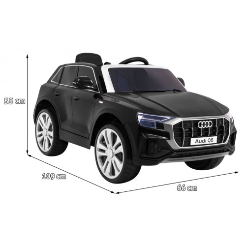 Dětský zvedák baterií Audi Q8 černý + dálkové ovládání + EVA + pomalý start + MP3 USB + LED