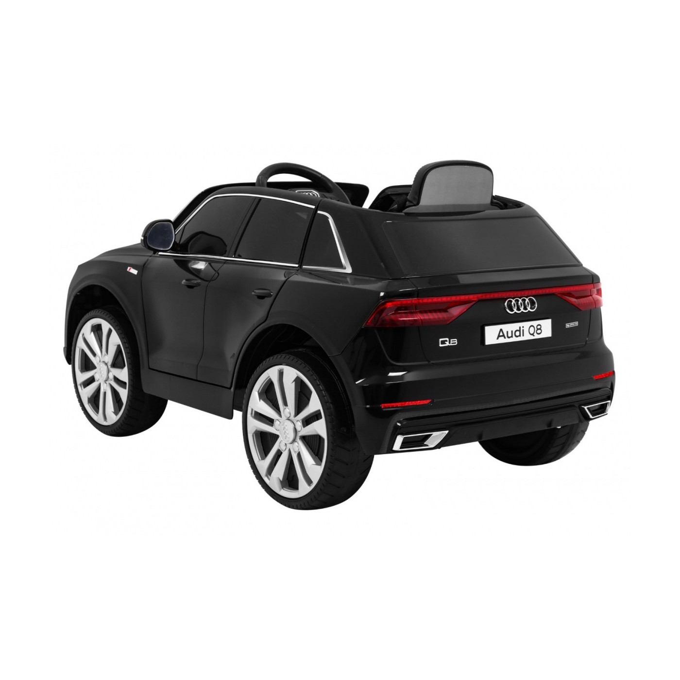 Dětský zvedák baterií Audi Q8 černý + dálkové ovládání + EVA + pomalý start + MP3 USB + LED