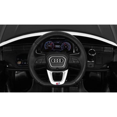 Dětský zvedák baterií Audi Q8 černý + dálkové ovládání + EVA + pomalý start + MP3 USB + LED