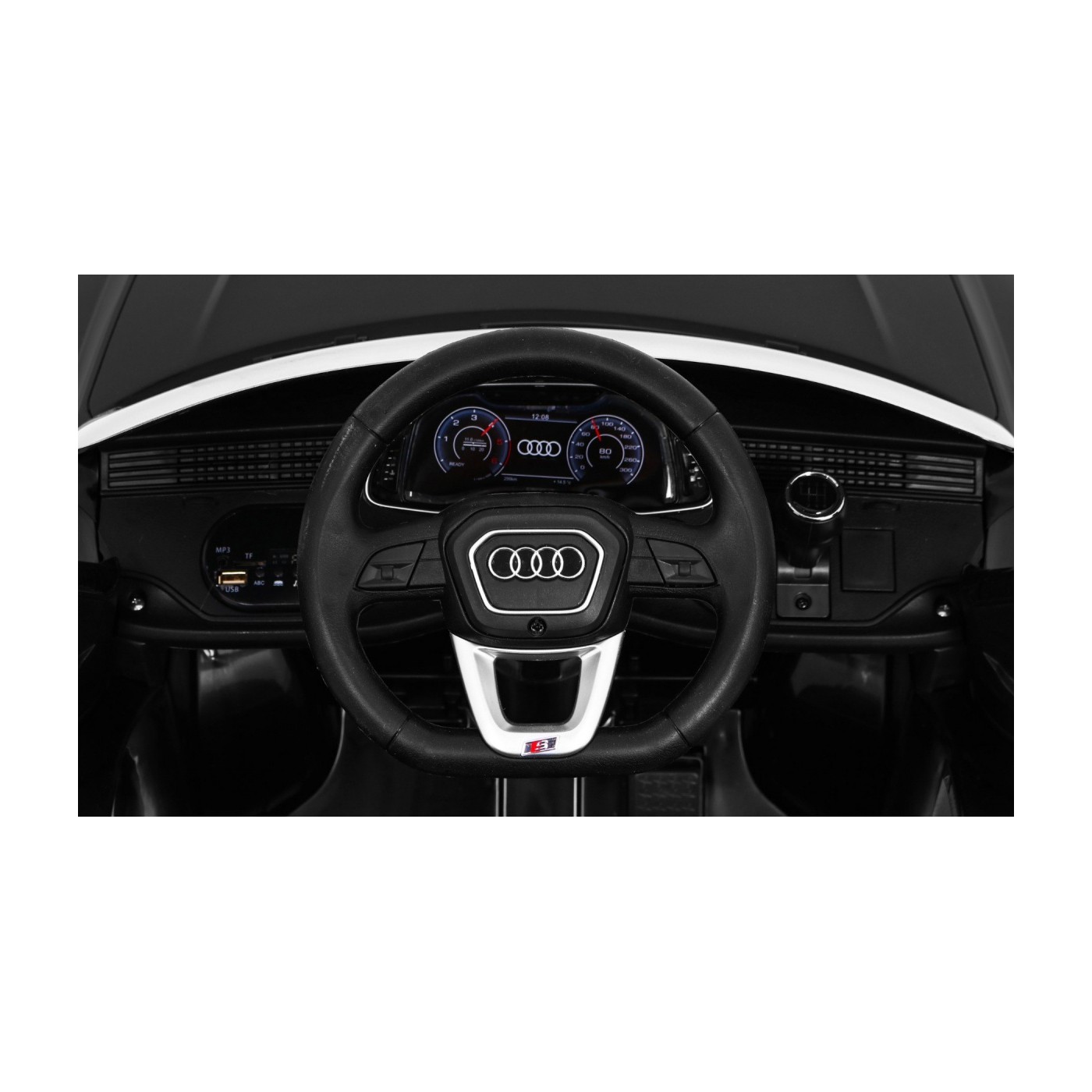 Dětský zvedák baterií Audi Q8 černý + dálkové ovládání + EVA + pomalý start + MP3 USB + LED