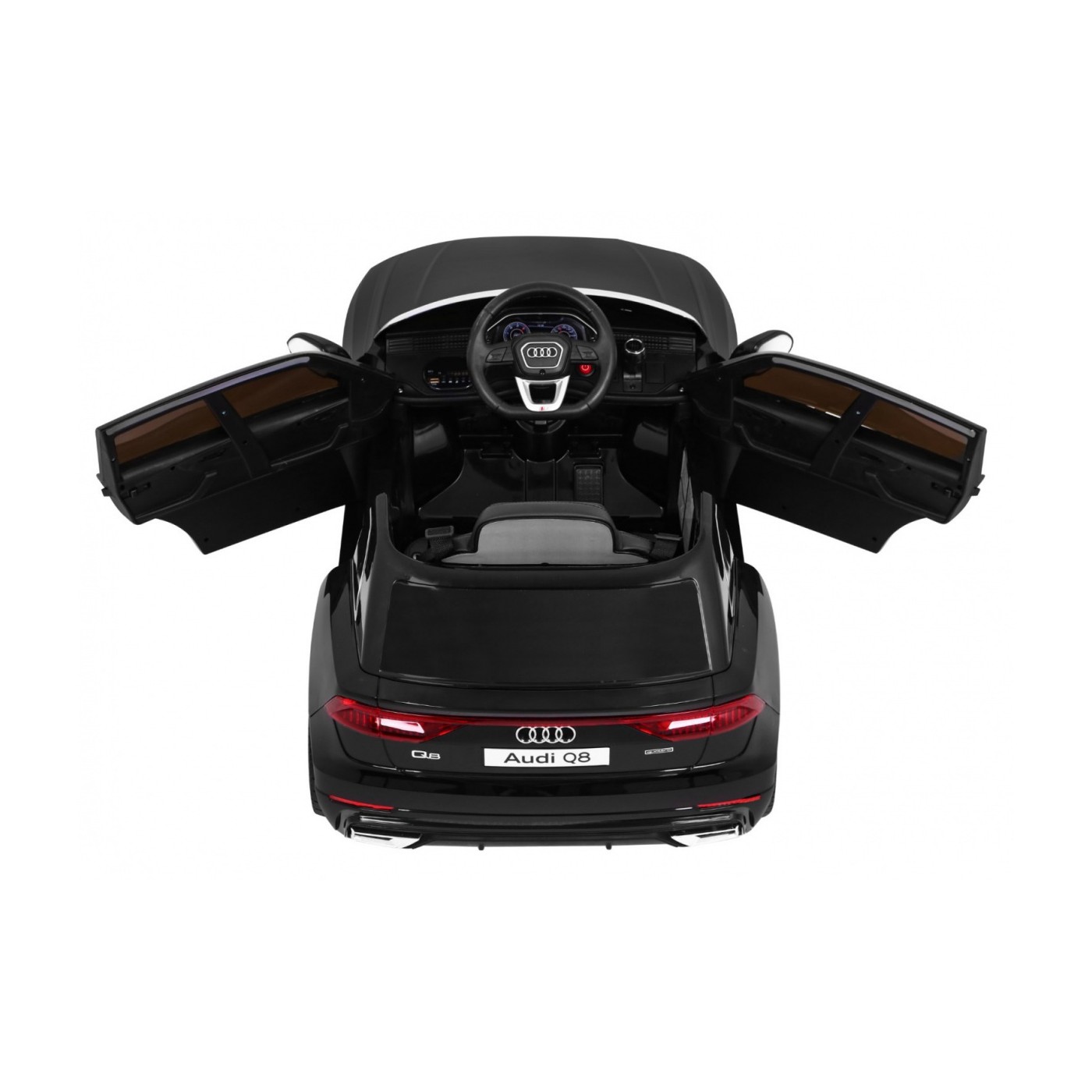 Dětský zvedák baterií Audi Q8 černý + dálkové ovládání + EVA + pomalý start + MP3 USB + LED