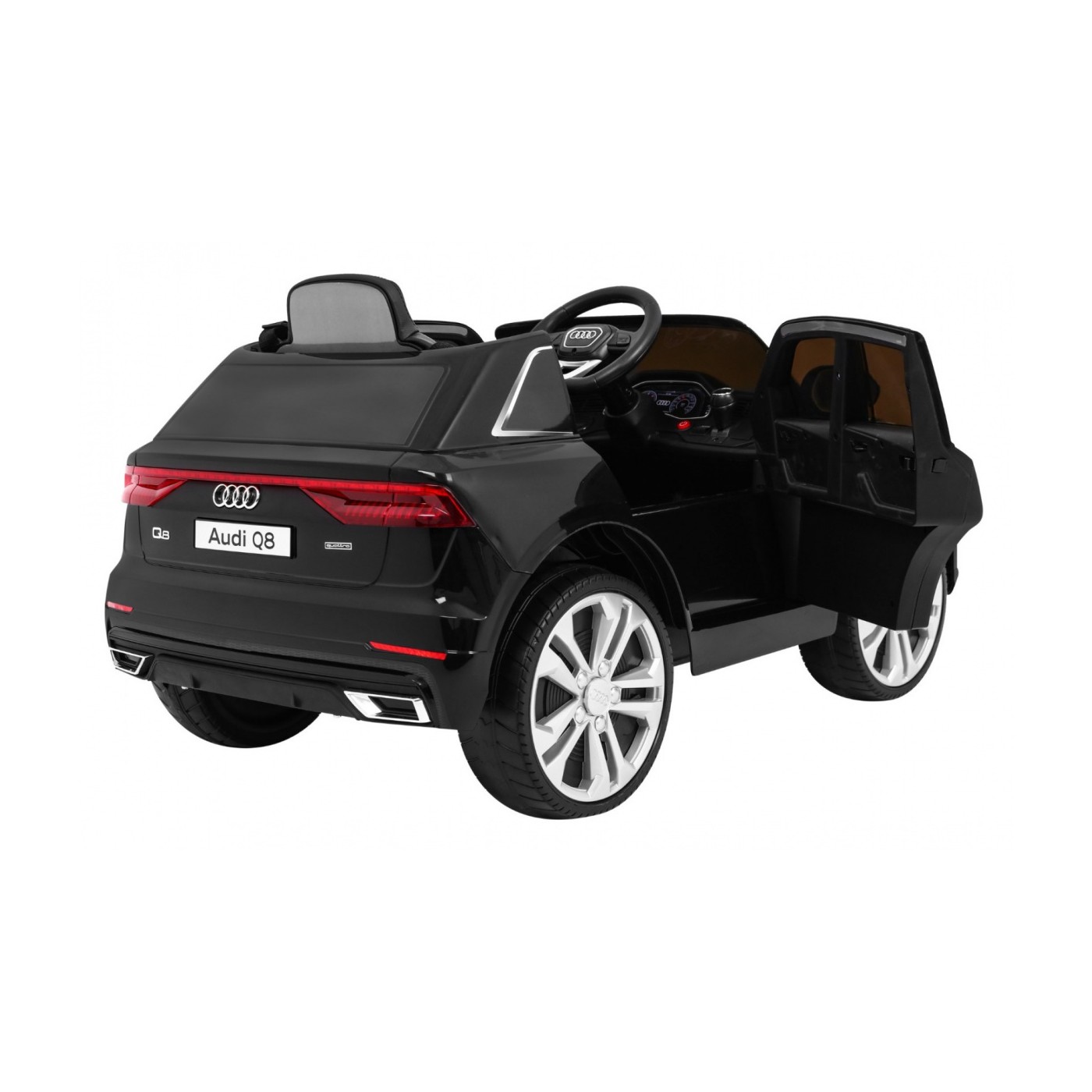 Dětský zvedák baterií Audi Q8 černý + dálkové ovládání + EVA + pomalý start + MP3 USB + LED