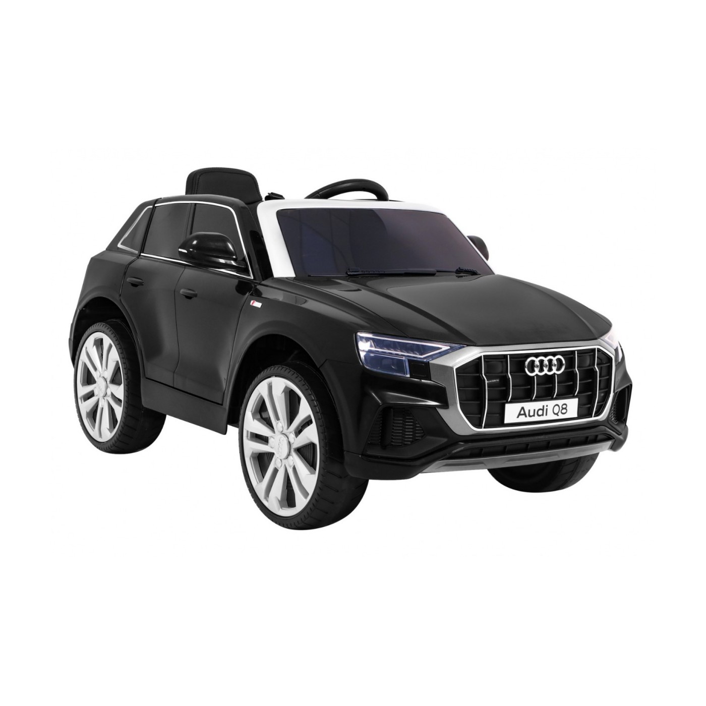 Dětský zvedák baterií Audi Q8 černý + dálkové ovládání + EVA + pomalý start + MP3 USB + LED
