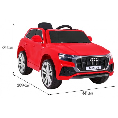 Dětský zvedák baterií Audi Q8 červený + dálkové ovládání + EVA + pomalý start + MP3 USB + LED