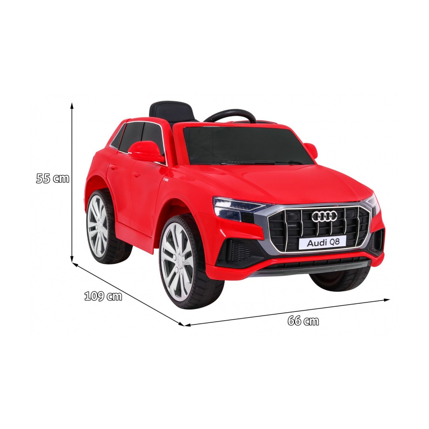 Dětský zvedák baterií Audi Q8 červený + dálkové ovládání + EVA + pomalý start + MP3 USB + LED