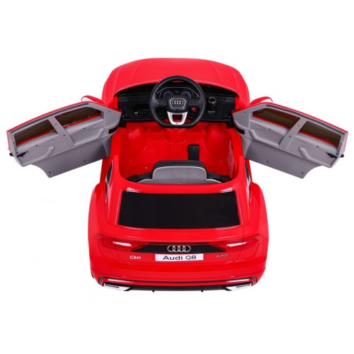 Dětský zvedák baterií Audi Q8 červený + dálkové ovládání + EVA + pomalý start + MP3 USB + LED