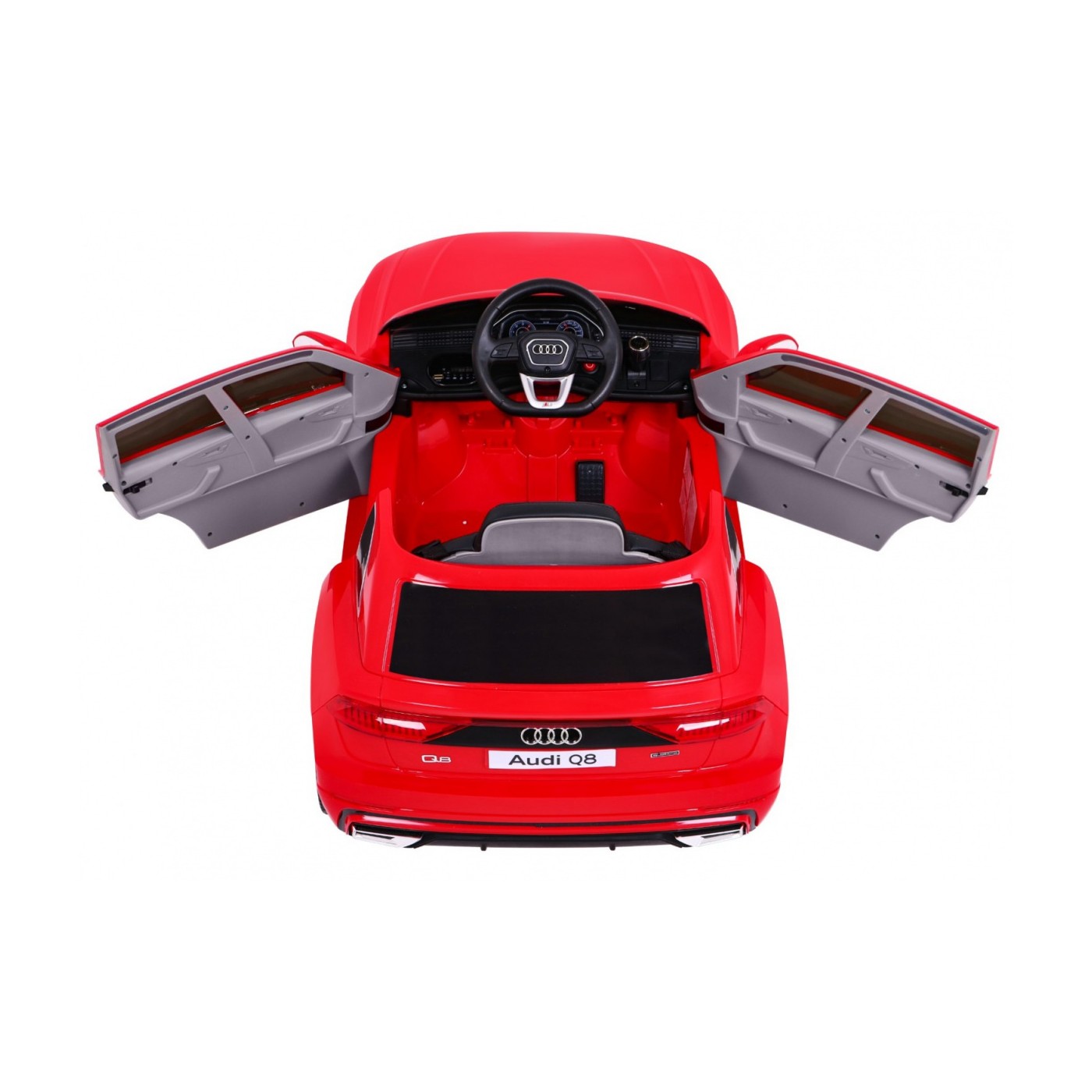 Dětský zvedák baterií Audi Q8 červený + dálkové ovládání + EVA + pomalý start + MP3 USB + LED